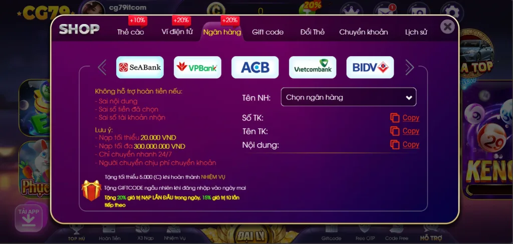 Nạp Tiền CG79 qua Bank